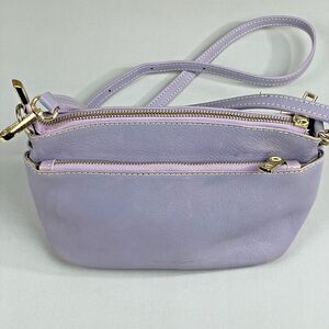 Divina Firenze Italian Leather Crossbody Bag Women's Med Lavender Gold Zippers